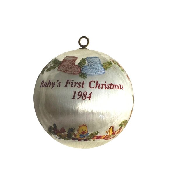 VTG Hallmark Satin Keepsake Ornament Baby’s 1st Christmas 1984 White - Picture 2 of 5